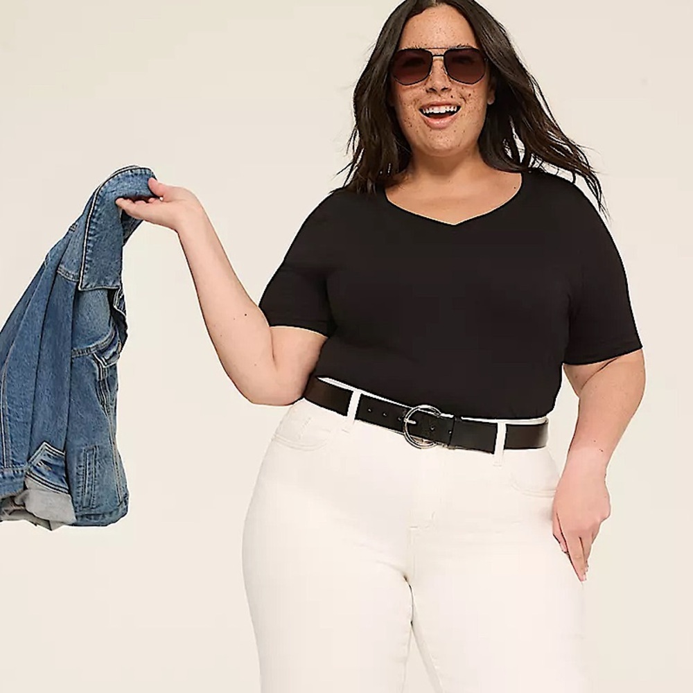 Lane Bryant Perfect Short Sleeve V-Neck Tee Black 26/28